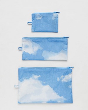 Bolsos De Viaje Baggu Flat Pouch Set Azules Blancos | 716592-OUD